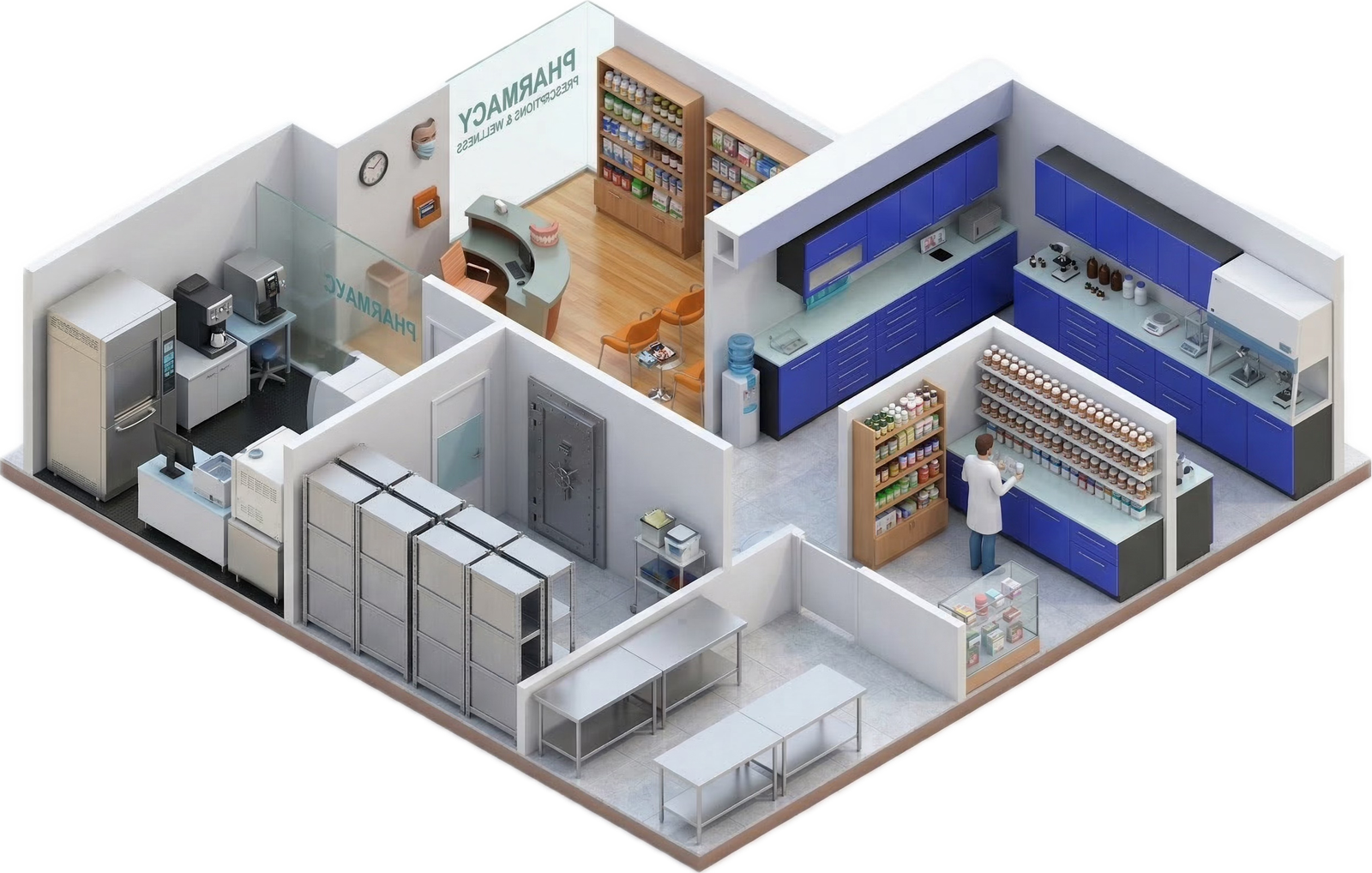 Medical clinic cleaning scene